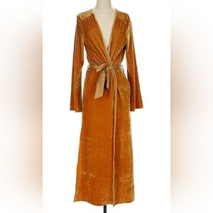 Velvet Wrap Dress in Rich Gold